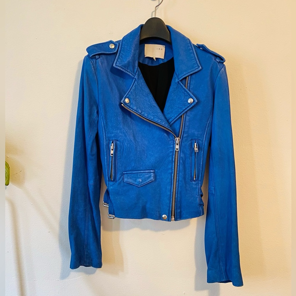 IRO Ashville genuine leather motorcycle jacket in blue - size 1, XS